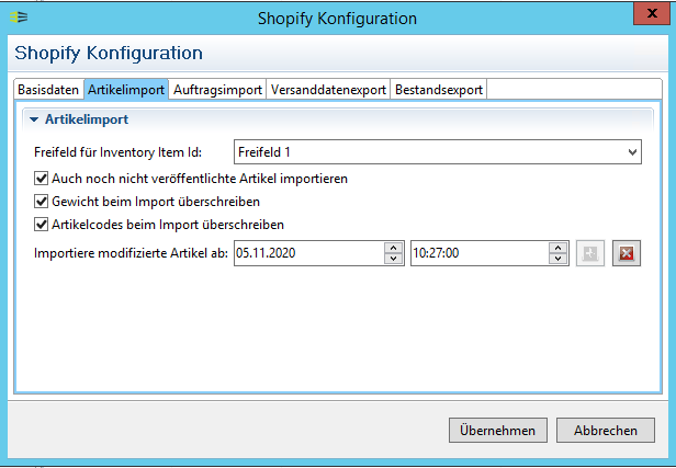 Shopify Fulfillment Artikelimport