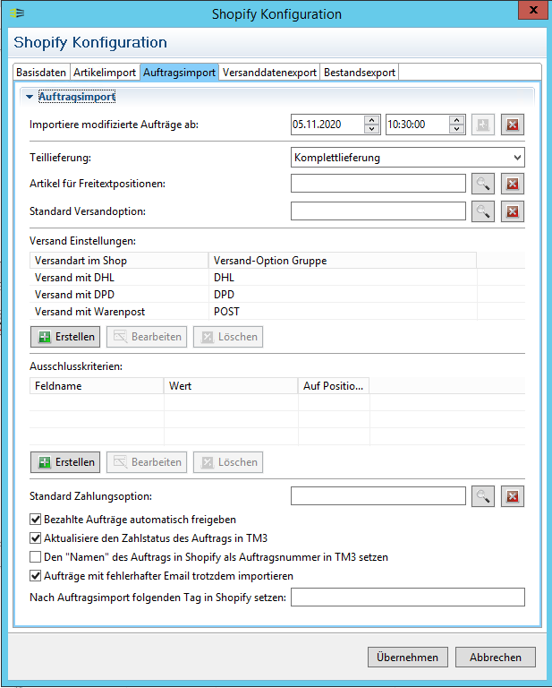 Shopify Fulfillment Auftragsimport